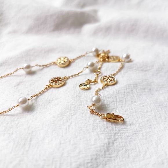 Tory Burch Multi-use Kira Gold Gemstone Pearl-Chain Necklace - Picture 7 of 15